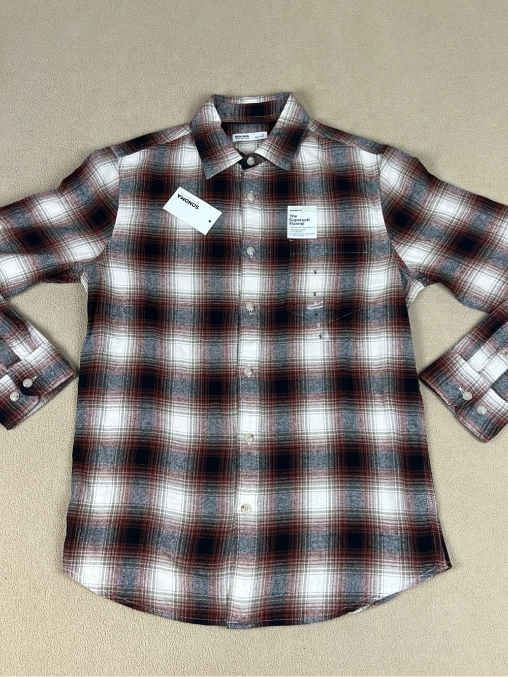 Sonoma Red, Black & White Plaid Button-Down Shirt